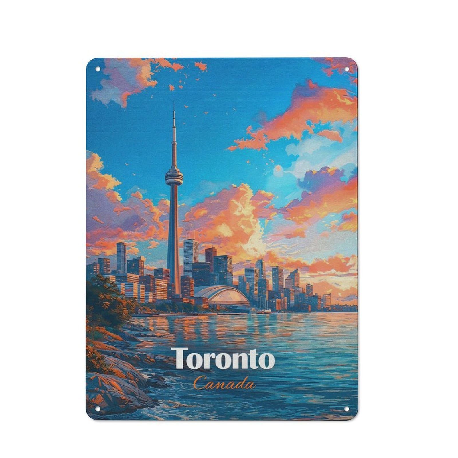 Junmoney Style-18 Toronto Cityscape At Sunset(2) Classic Metal Wall Decor 40X30cm, Office Metal Sign For Workspace, Cafe, Shop Or Desk Area