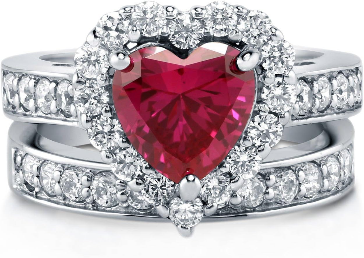 BERRICLE Sterling Silver Halo Heart Promise Engagement Rings for Women, Cubic Zirconia CZ Ring, 1-3 Piece Set