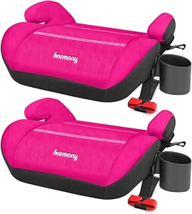 Rehausseur pour enfants Harmony Youth Booster Elite avec UAS (2-Pack) – Rehausseur de positionnement de ceinture sans dossier avec mousse EPE absorbant l'énergie, pour enfants de 18 à 50 kg (40 à 110 lb) (Rose)