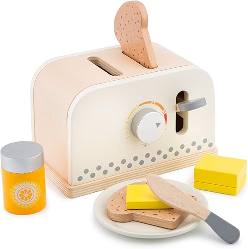 Miniatura 2 de New Classic Toys Juego de tostadora de madera, juguete de simulación para niños, juguetes educativos de simulación de cocina y juguete de percepción