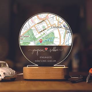 Ciustom Print Our First Date Map Plaque - Where We Met Map Gift for Couple, Wedding, Anniversary, Valentines - Where it All Began Map Gifts for Him & Her - Personalized Night Light LED Lamp