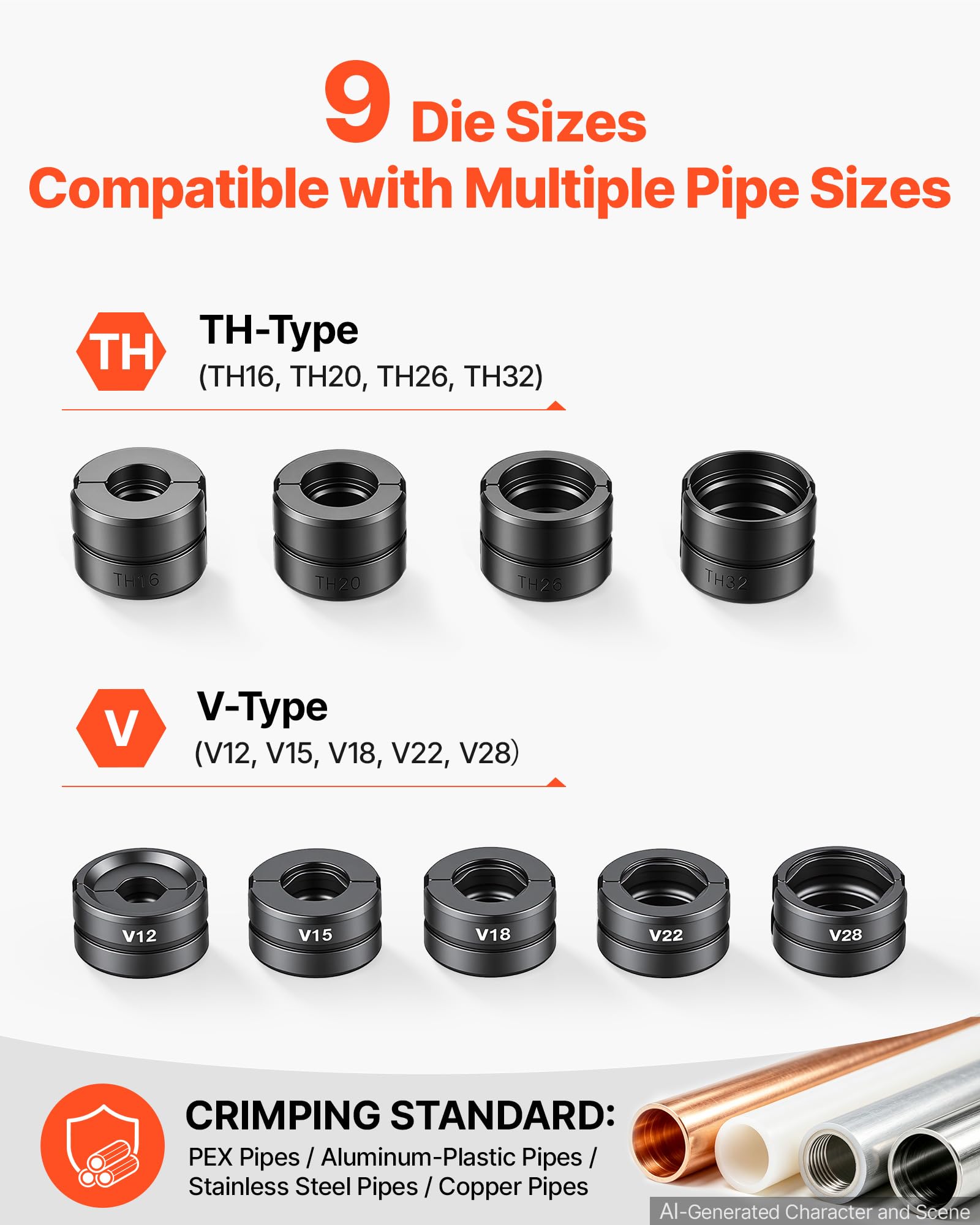 VEVOR Pressatrice Idraulica per Tubi con 9 Ganasce TH16-TH32 e V12-V28