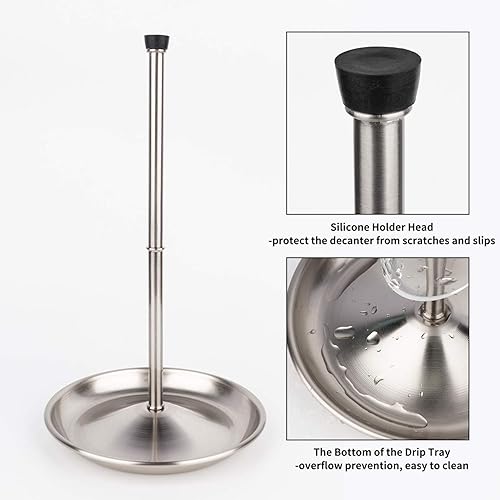 Miniatura 5 de Soporte de secado de decantador de vino con cabeza de silicona para evitar arañazos, estante desmontable con base de captura de goteo con tapón de