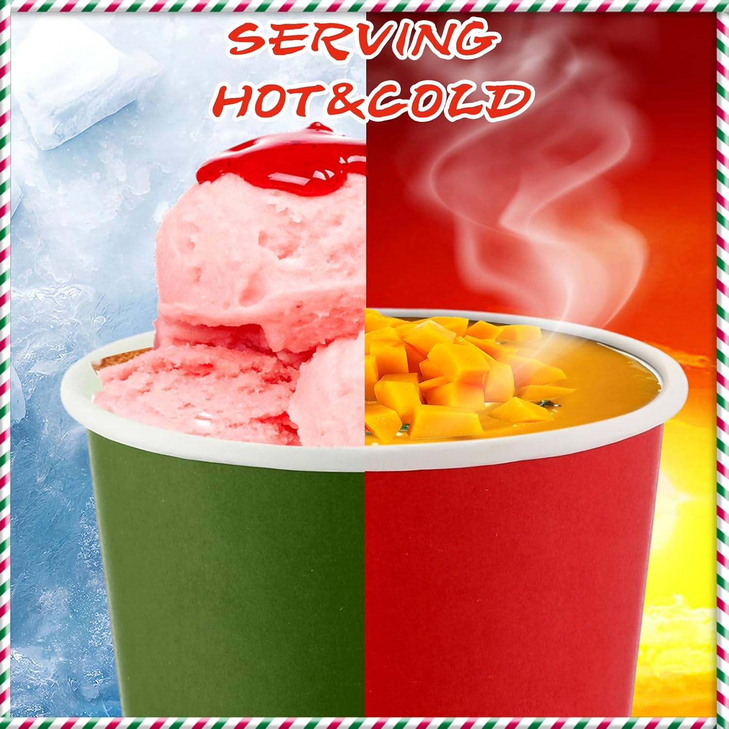 Umigy 50 Pcs 9 oz Christmas Paper Ice Cream Cups, Red and Green image 2