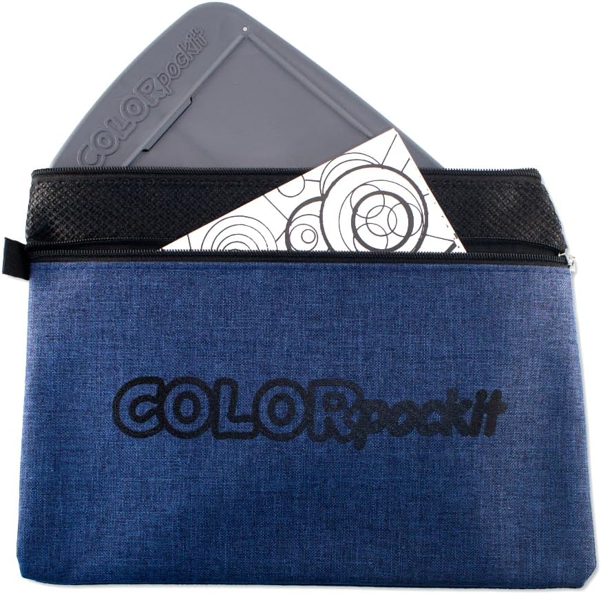 Premium 2 Pocket Zipper Storage Bag for Portable Travel Coloring Kit Pencils Crafts Stationary Accessories Multipurpose Durable Storage Pouch Convenient Carry in Cars Airplanes - Blue