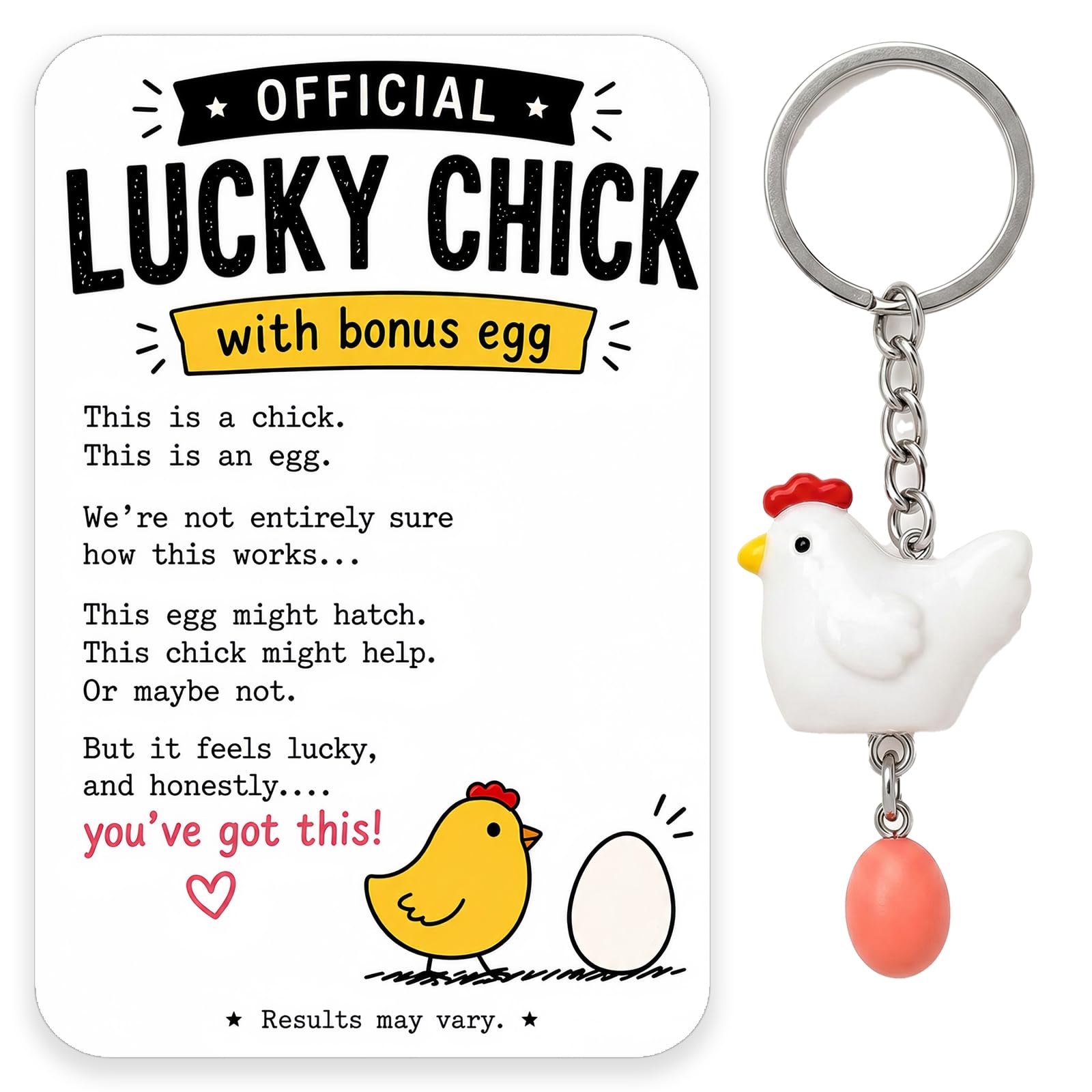 Aikobaa Women's Colourful Official Lucky Chick Keyring – Cute Keyring With Good Luck Card & Pocket Hug, Mini Keyring For Kids, Chick Gifts For Good Luck Gifts For White Gifts