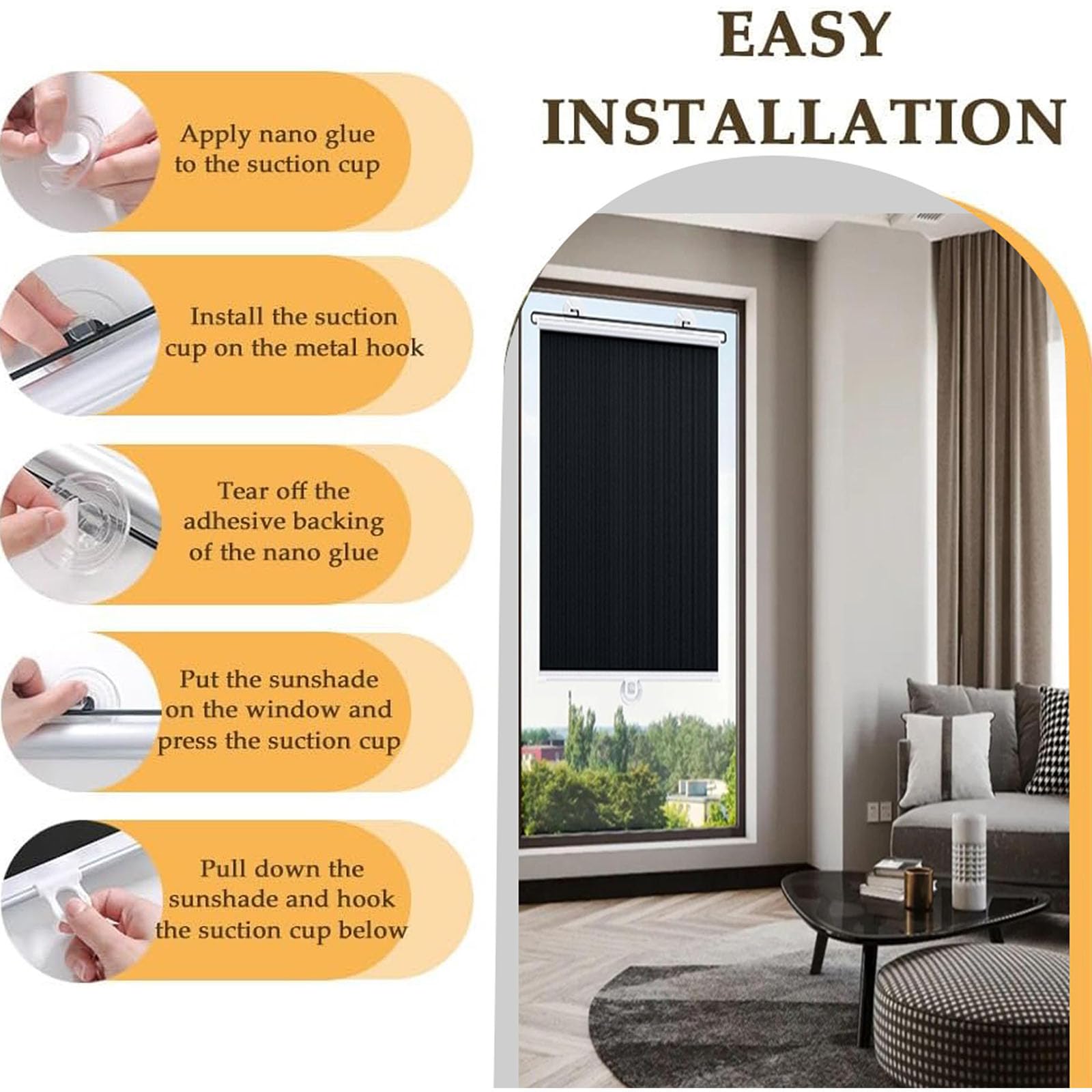 68X200cm Saugnapfes Rollo Fensterrollo,Sonnenschutz Verdunkelungsrollo