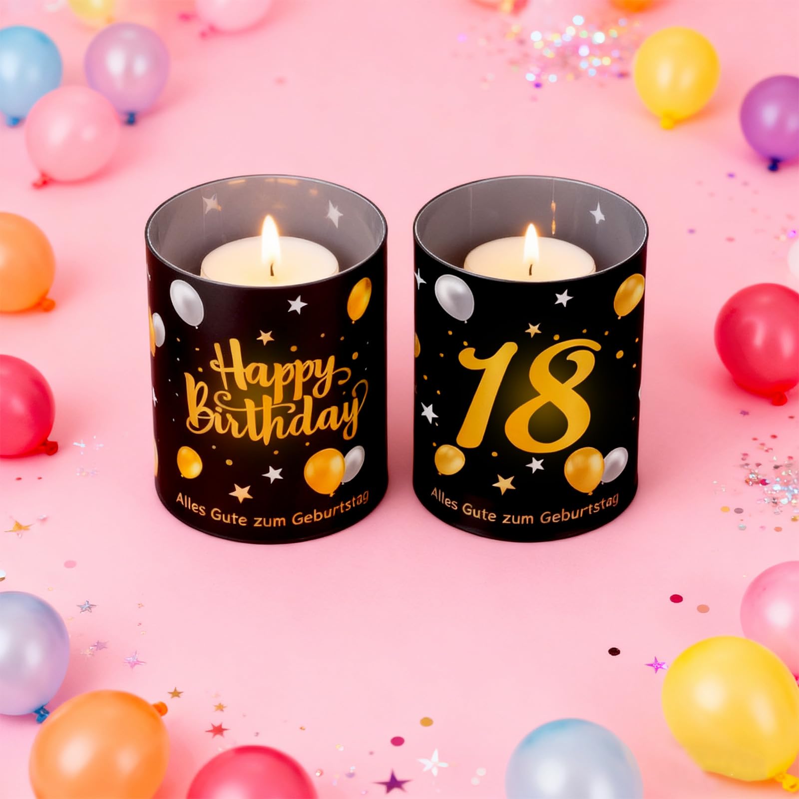 12 sztuk lampionów, dekoracja stołu na 60 urodziny, Happy Birthday, dekoracja stołu, podgrzewacze lub świece, czarno-złote, dla mężczyzn i kobiet (12, 18)