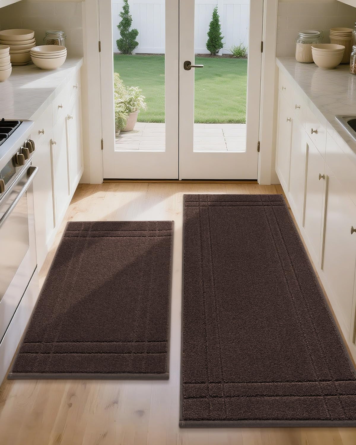 JSEI Kitchen Mats for Floor, Non-Slip Kitchen Rugs, Soft Washable Absorbent Kitchen Mats 2 PCS, Kitchen Runner Rug with TPR Backing, Polyester, 24"x36