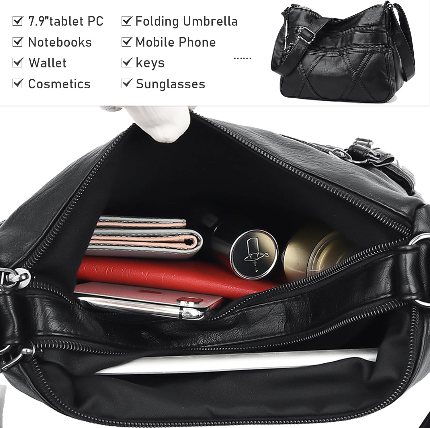 Crossbody Bag for Women Lightweight Shoulder Bags Ladies Soft PU Leather Handbags Multi Pocket Messenger Bags - Image 6