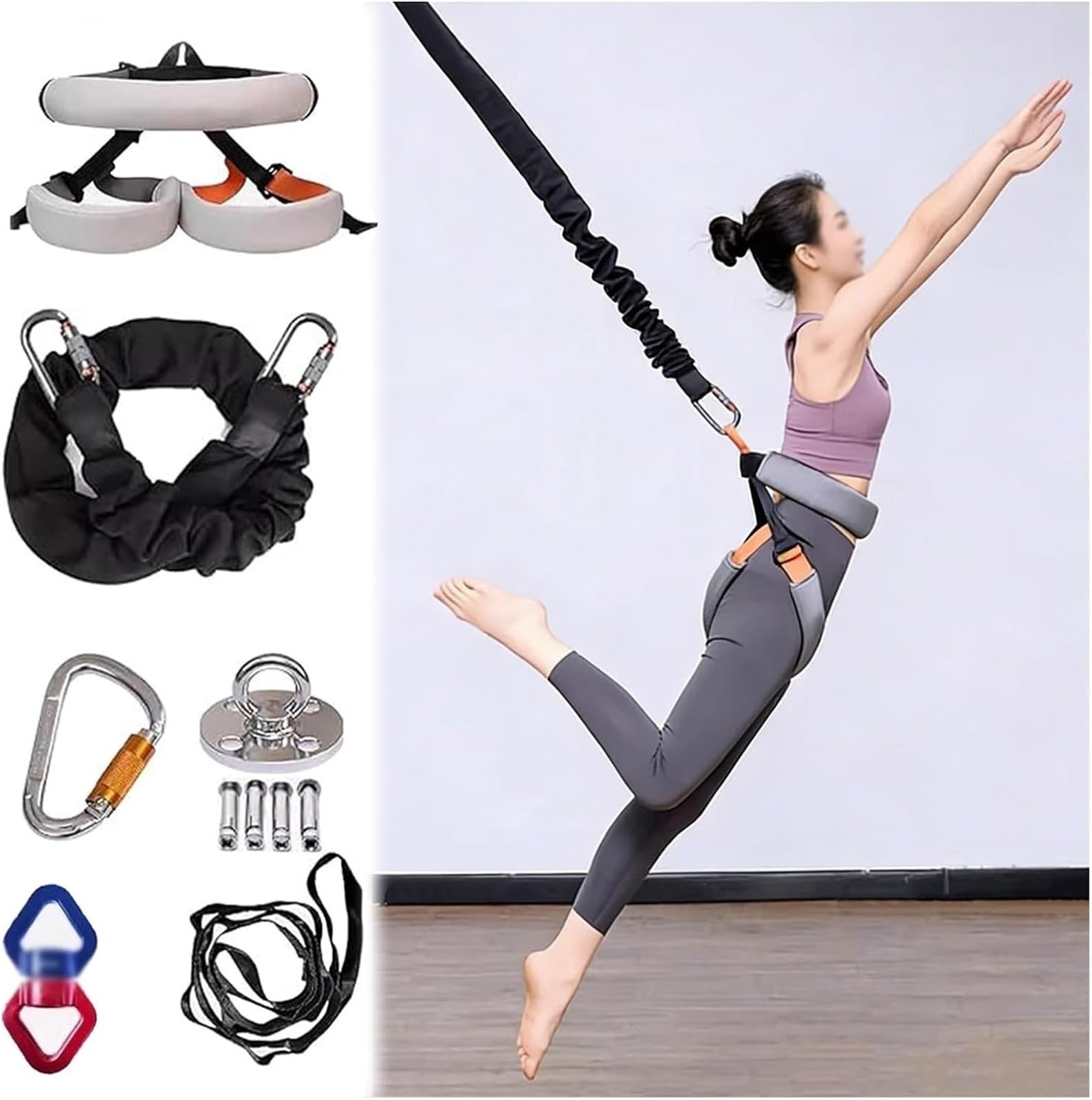 Bungee-Fitness-Set für Tanz/Gewichtsverlust, schwarzes, widerstandsfähiges Bungee-Band mit breiterem Bund, bruchsicheres Sling-Bungee-Fitness-Set, Heim-Suspension-Training-Set (Größe M für 5