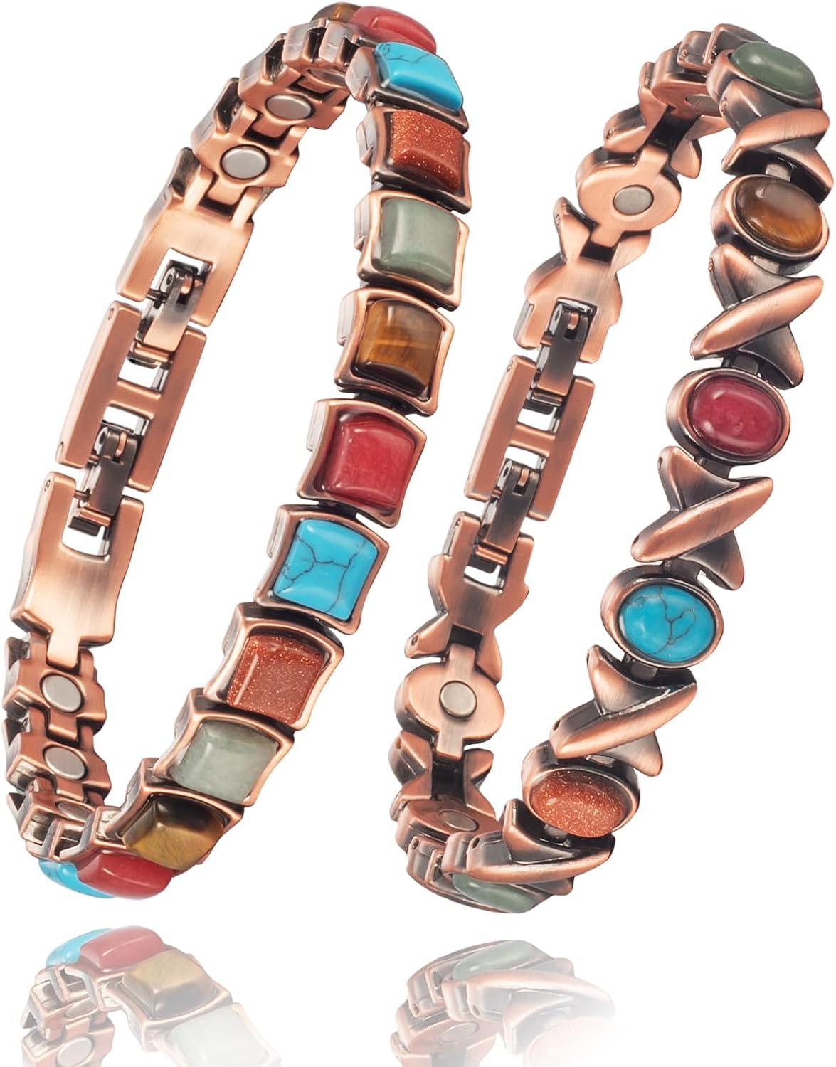 Copper Bracelets for Women, 2PC Suit Color Turquoise Magnetic Bracelets, Mother's Day Jewelry Gifts (A)