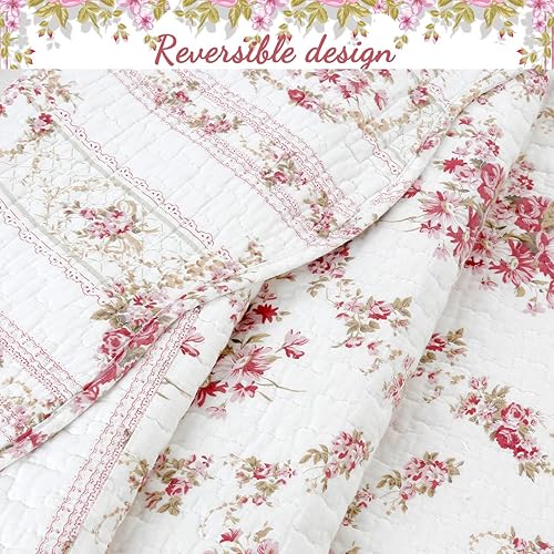 Miniatura 4 de Cozy Line Home Fashions - Juego de colcha reversible, 100% algodón, diseño floral, rosa clásico, tamaño King, 3 piezas (Vintage Rose)