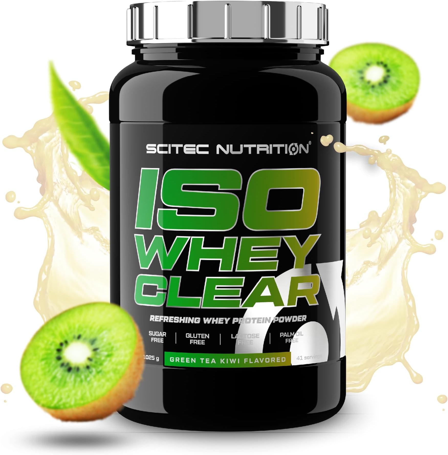 Scitec Nutrition Iso Whey Clear โ Refreshing Protein Drink โ Sugar-Free โ Lactose-Free โ Gluten-Free โ Palm Oil-Free, 1025 g, Green Tea-Kiwi