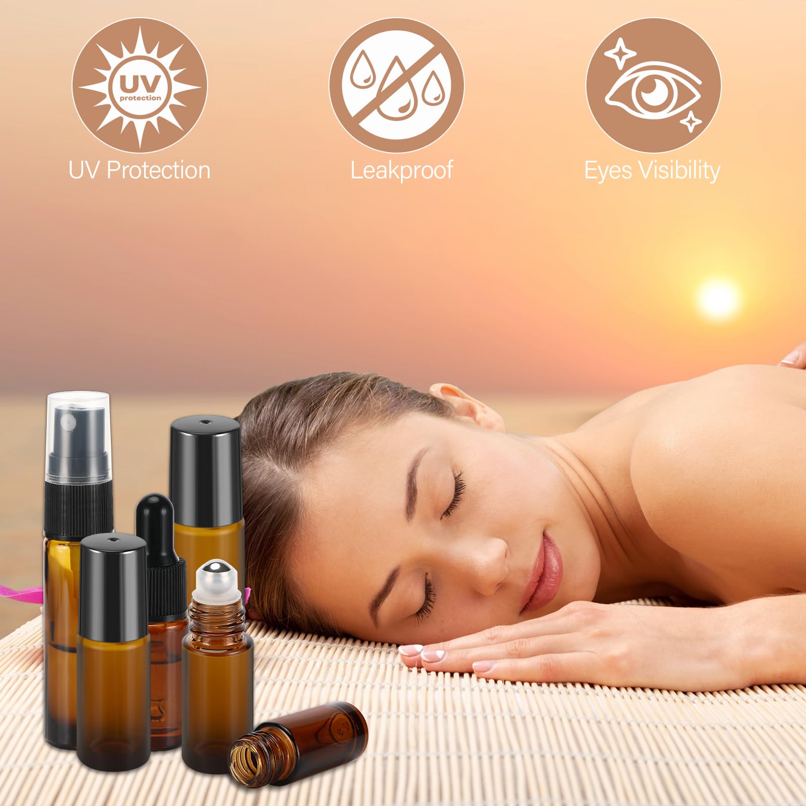 Roll on para Aceites Esenciales, 16 Pcs Botellas de Cristal Rellenable para Perfume 5ml/10ml con Bolas de Acero Inoxidable, Botella de Spray para Mezclas de Aromaterapia Masajes Viajar