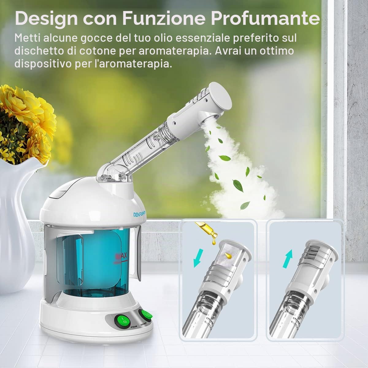 Denfany Nano Ionic - Vaporizzatore facciale con braccio estensibile rotante a 360°, portatile, per la cura della persona a casa o in salone (blu)