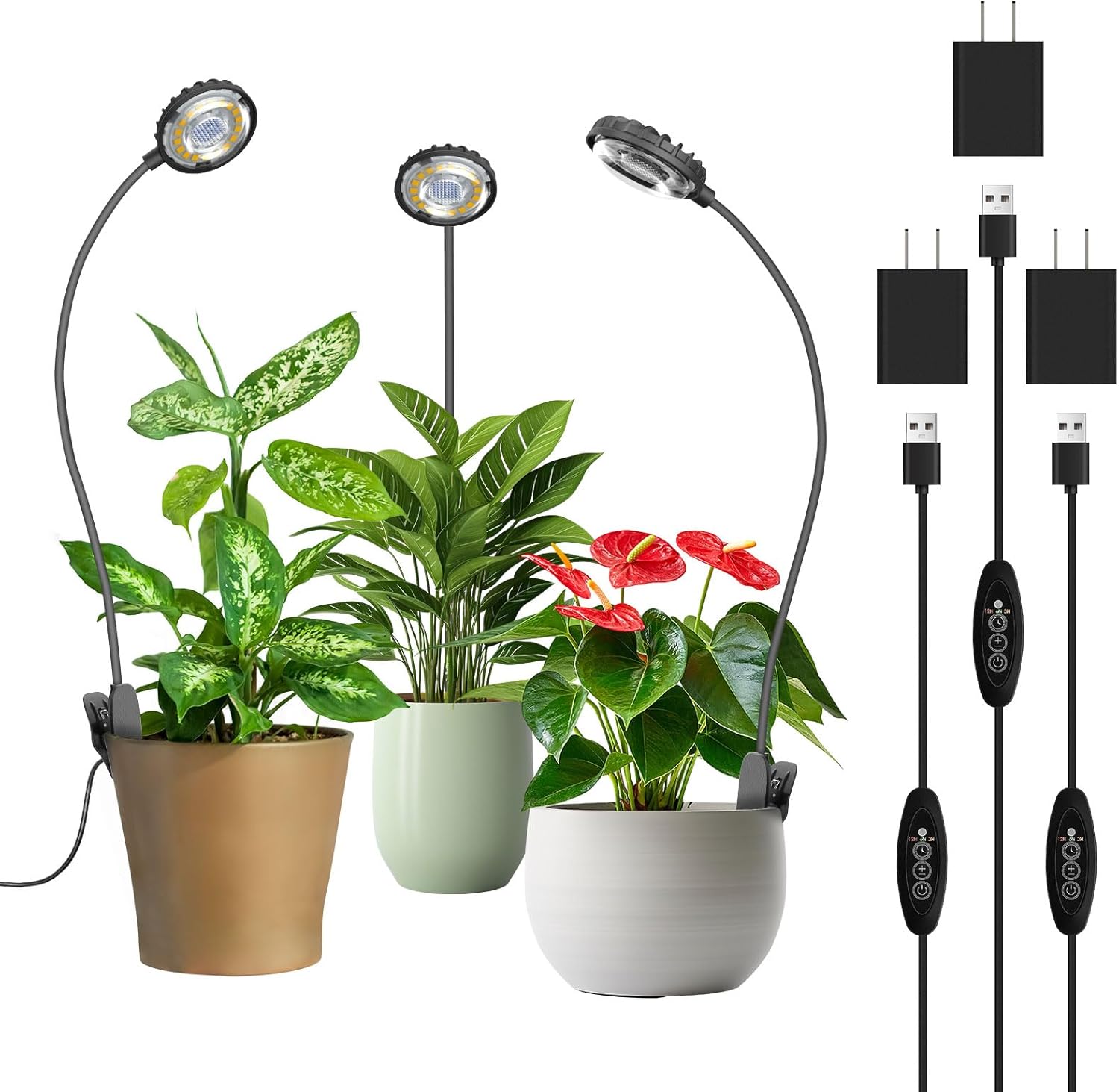 Grow Light for Indoor Plants, Full Spectrum Clip Plant Grow Lights, 7W LED Plant Growing Lamps with Auto On/Off Timer 4/8/12H, 4 Level Dimmable Brightness for Small Plant Light,3 Pack