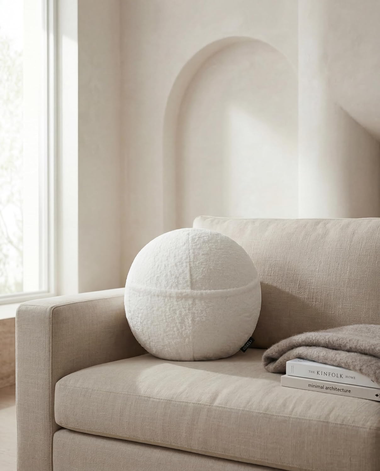 Orb Bouclé Sphere Pillow, White, 12 Inch, Decorative Throw Pillow with Hidden Pocket, Ultra-Soft Textured Fabric, Modern Minimalist Design