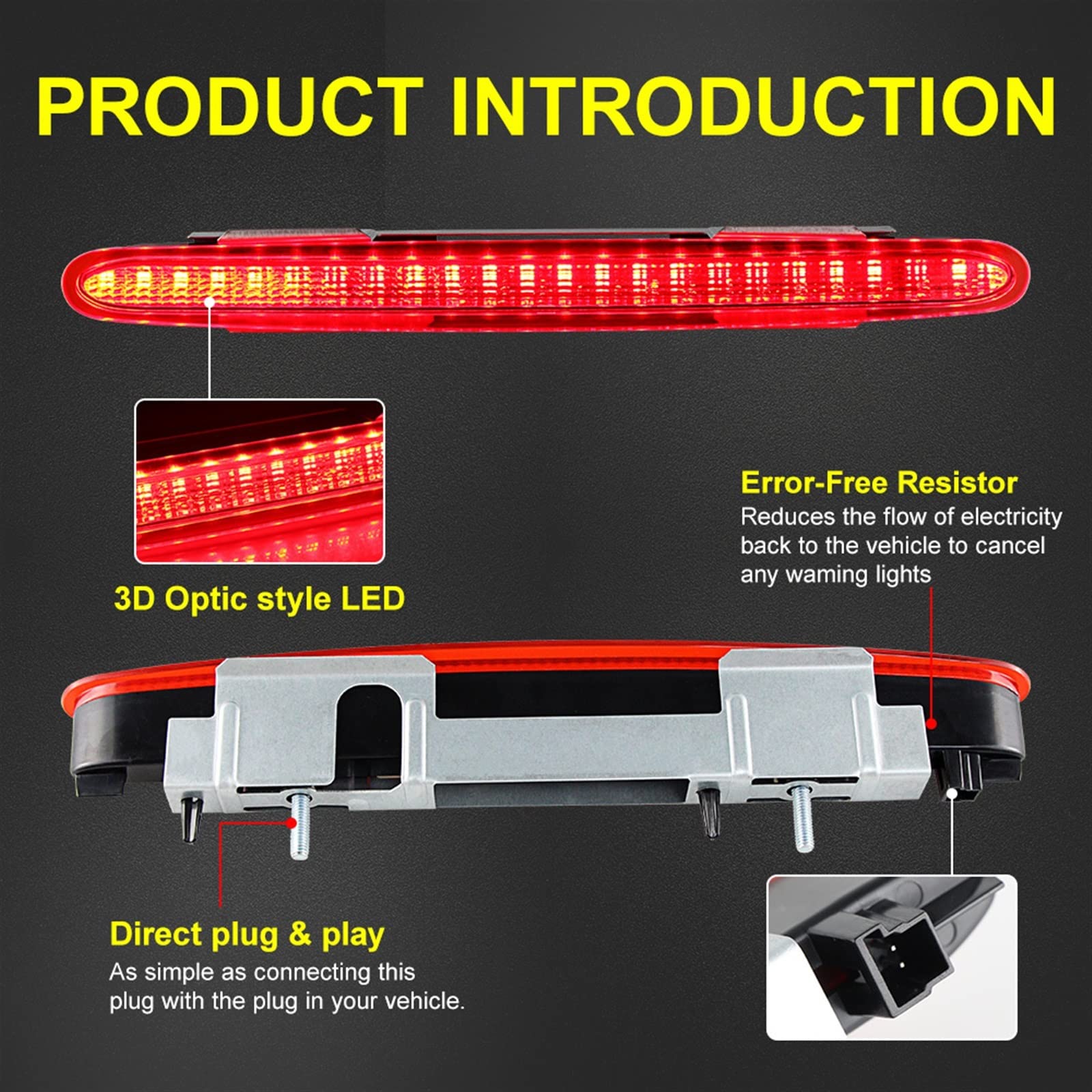 Smoked Lens RED Light 3RD Third Stop Brake Light Lamp Rear High Level Fit For Mercedes Benz SL R230 2001-2012 OEM A2308200056 (Color : 1pcs LED Smoke Lens)