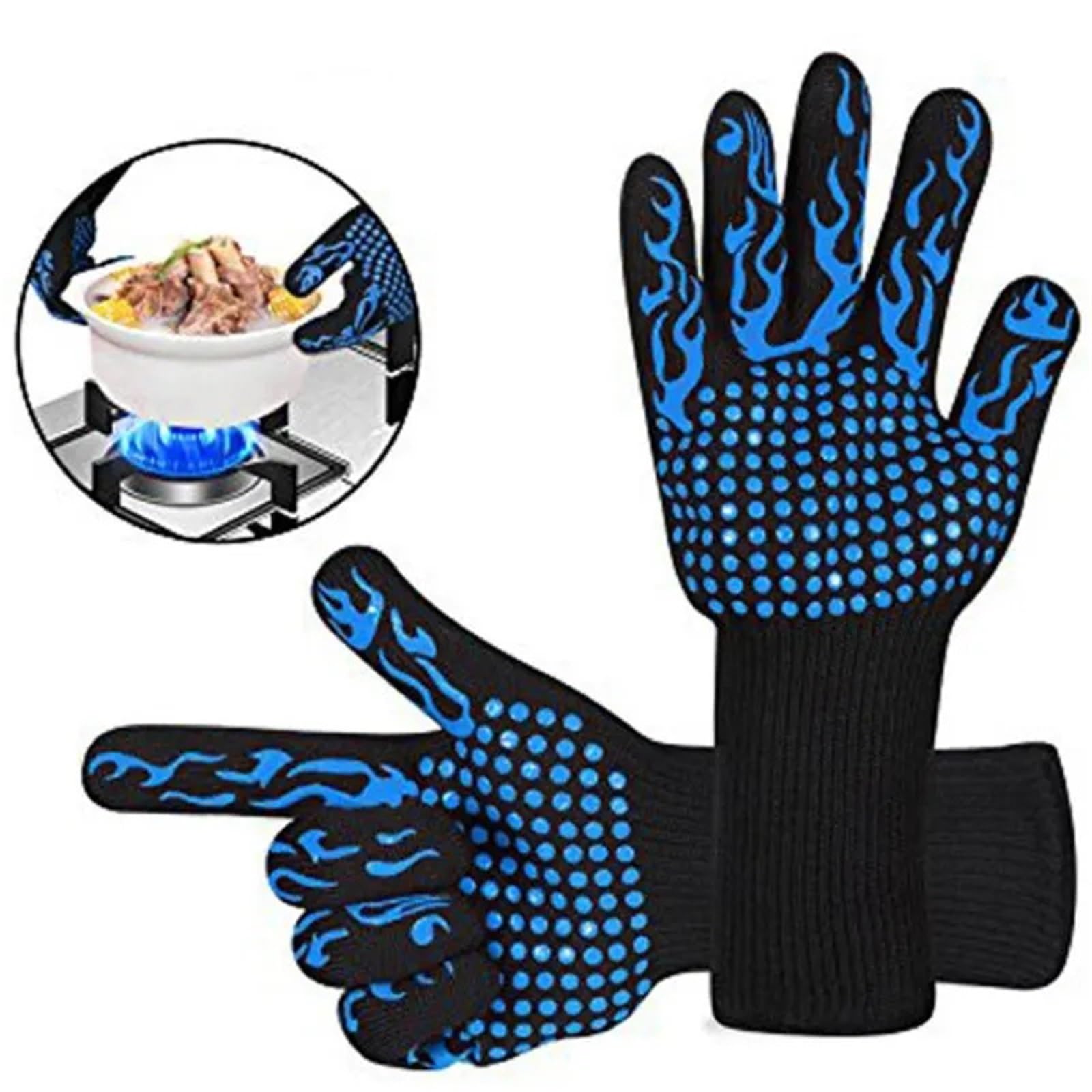 1 par de Guantes Horno Resistentes al Calor: Silicona Antideslizantes y a Cortes for Barbacoa, Cocina, Parrilla, Camping Utensilios(Red 32CM)