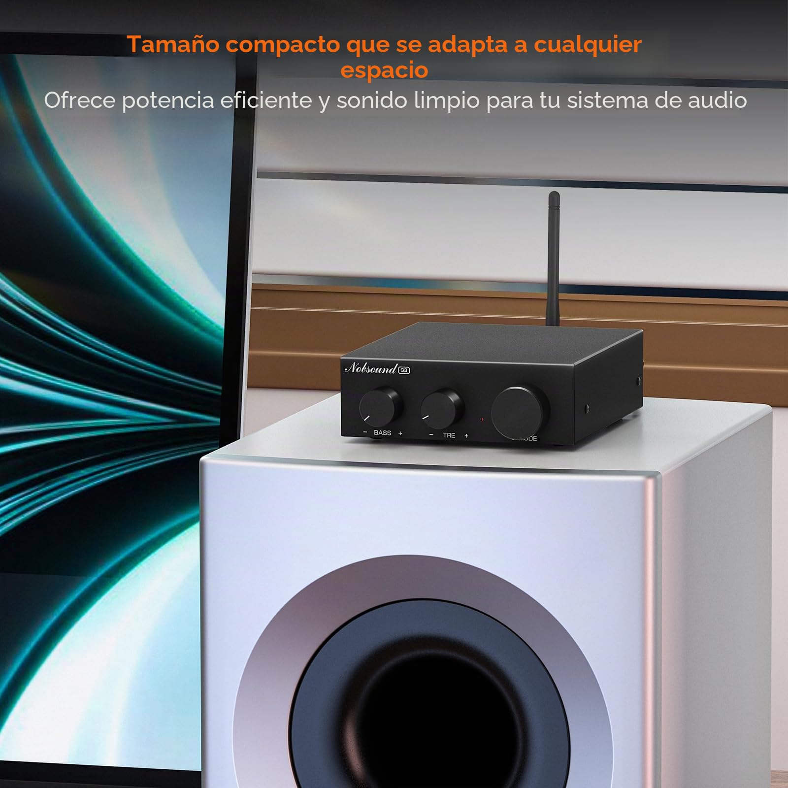 Nobsound Amplificador estéreo Bluetooth 5.0: Mini Audio 2.0 Canal, amplificador integrado con regulador de agudos de graves, para altavoces domésticos 50 W x2 TPA3116