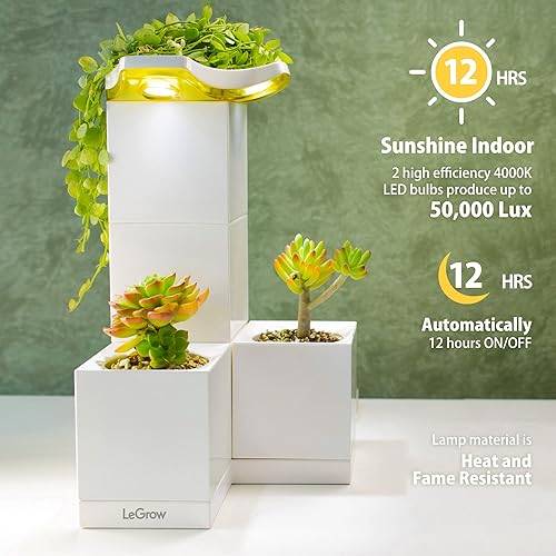 Miniatura 10 de LeGrow Maceta vertical de jardín interior con luz LED de crecimiento, temporizador de 12 horas, jardín de casa de 3 pulgadas para cadenas de perlas