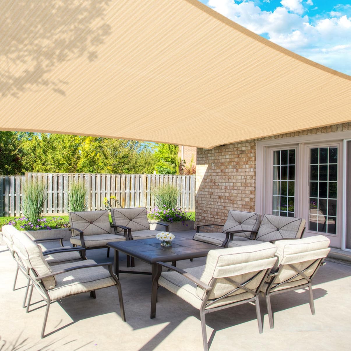 Alipis Sun Shade Sail 12x16ft, Canopy with Yellow and White Stripes, Breathable Hdpe Fabric for Patio, Garden, Deck, Outdoor Shelter