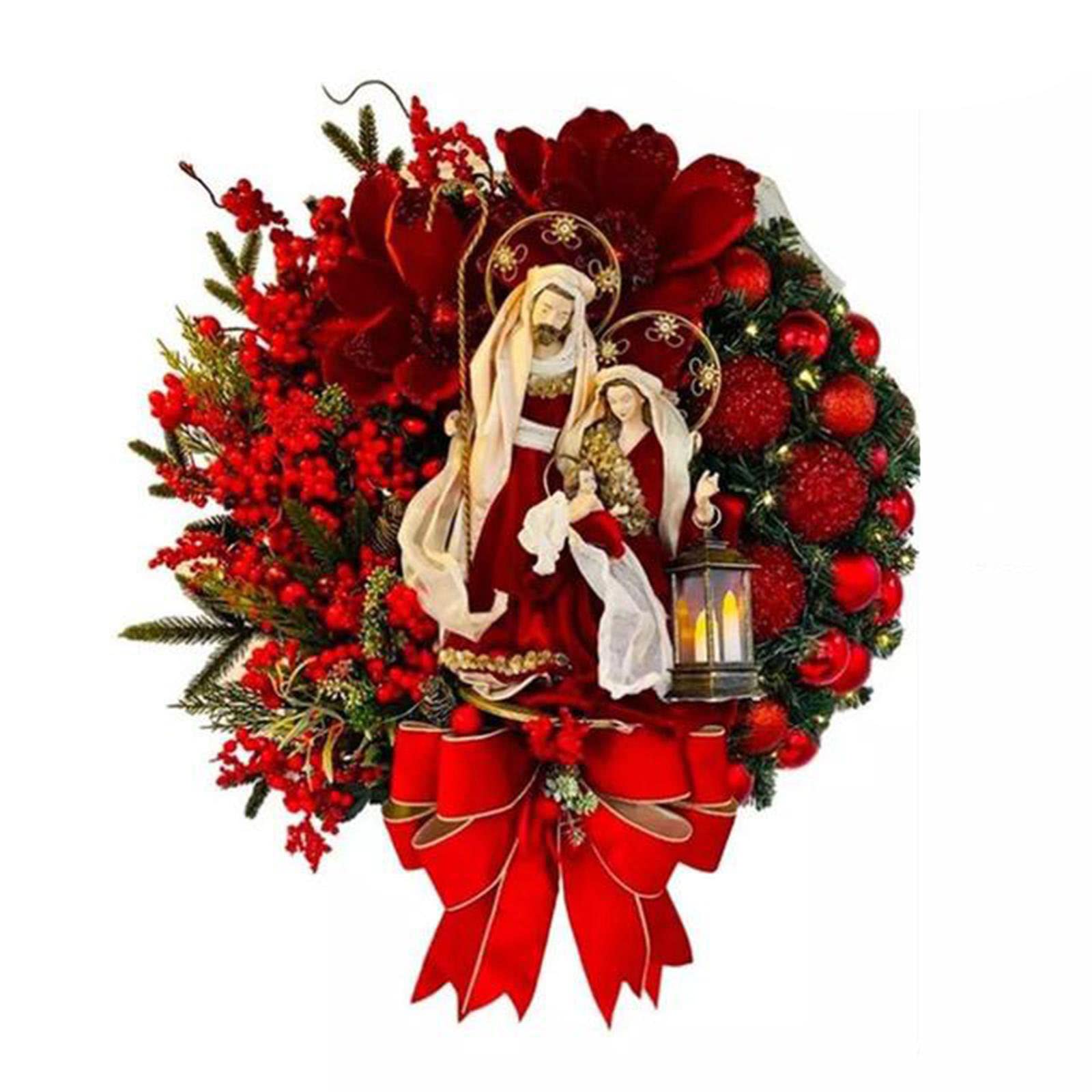 Guirnaldas de Navidad Guirnalda de Navidad Adornos colgantes con cono de pino Estampado de bayas artificiales para la puerta delantera del hogar Decoraciones de pared Guirnalda Montaje de la puerta