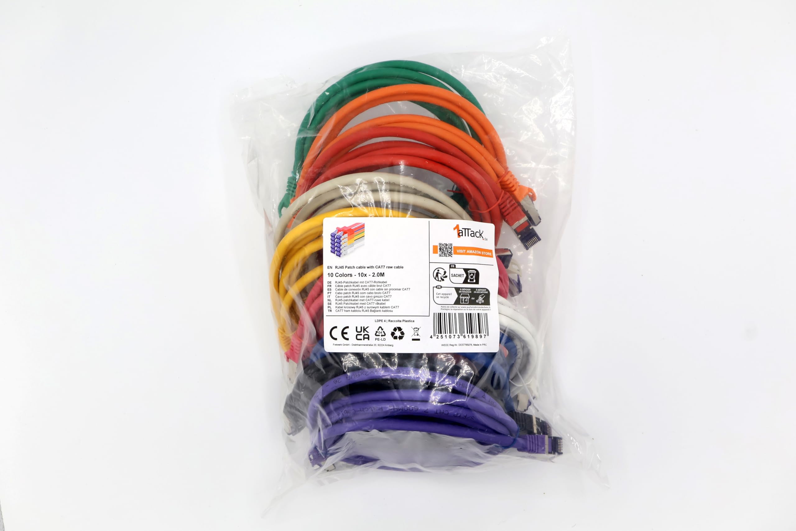1aTTack.de 10x 2m CAT7 Netzwerkkabel RJ45igabit SFTP PIMF - 10 Farben – Bild 2
