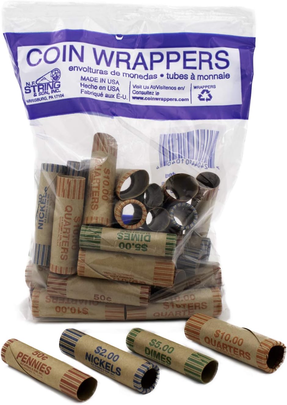 Carousel Checks Inc. Crimped Assorted Coin Wrappers - 36 Count