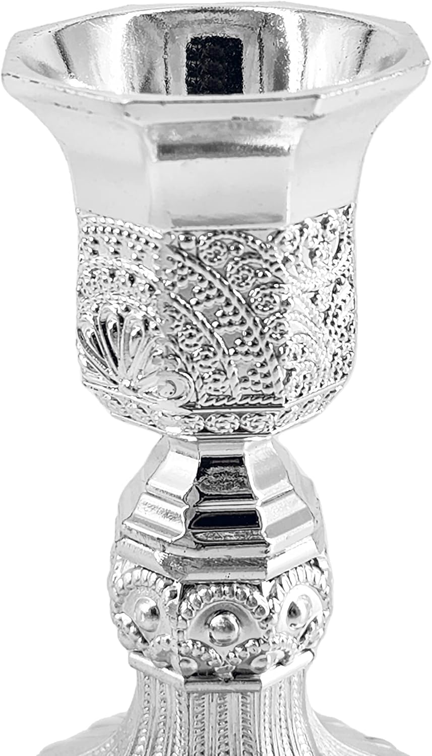 The Dreidel Company Shabbat Candlesticks Candle Holders Silver Plated, 2 Candlesticks Set Style 2