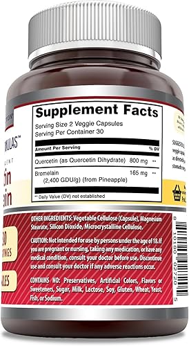 Miniatura 9 de Amazing Formulas Quercetina 800 mg con bromelina 165 mg, suplemento de 120 cápsulas vegetarianas, sin OMG, sin gluten, fabricado en Estados Unidos