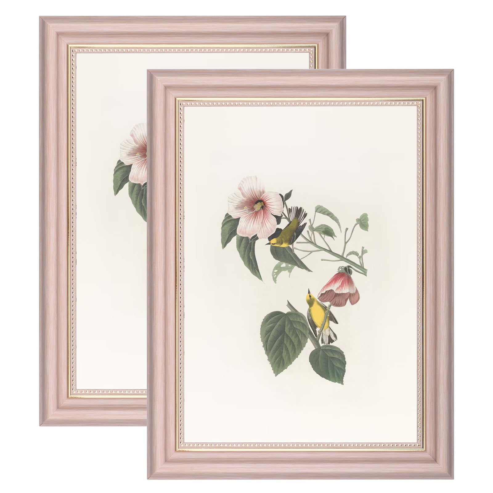 YoHyien A4 Vintage Photo Frames Set of 2, Distressed Shabby Chic Picture Frames with Mount for Wall Hanging, Landscape and Portrait Retro Postcard Frame for Desktop Display (Pink, 21 x 30 cm)
