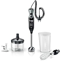 Bosch Frullatore a Immersione MSM67170, 750 W, 12 Velocità, Lama in Acciaio Inox, Impugnatura Ergonomica, Tritatutto, Lama Tritaghiaccio e Frusta Inclusi, Bicchiere Graduato, Cavo a Spirale, Nero