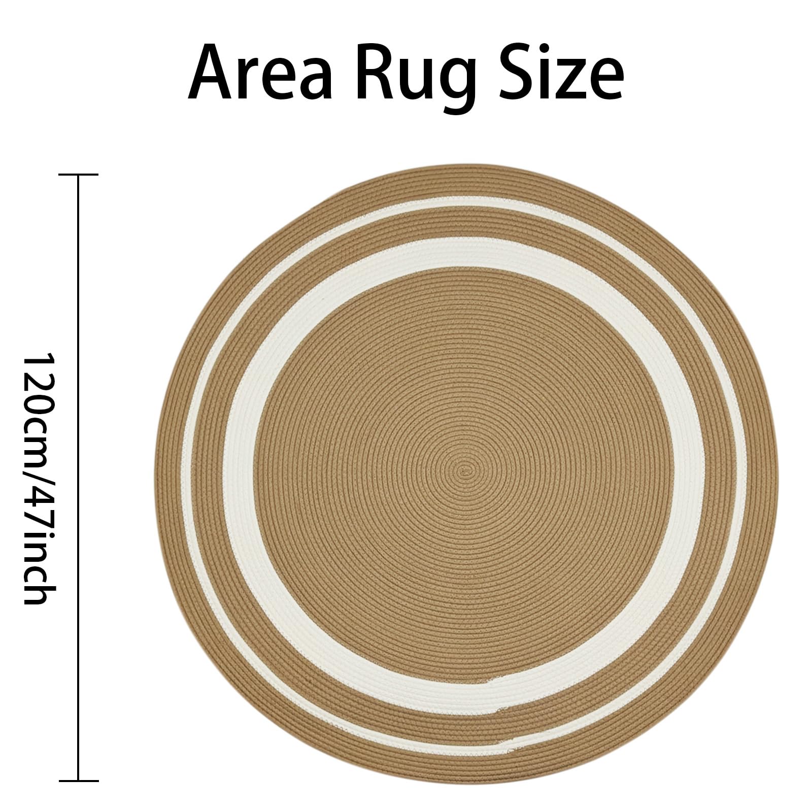 USTIDE Tapis tressé en coton tressé rond beige naturel bohème vintage pour terrasse, chambre à coucher, salon, entrée, rond, 120 cm