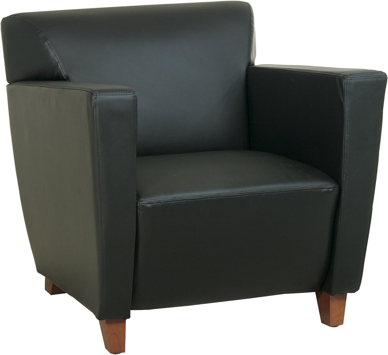 OSP Furniture Office Star SL8471 Modern Leather Club Chair with Cherry Finish Legs, Black