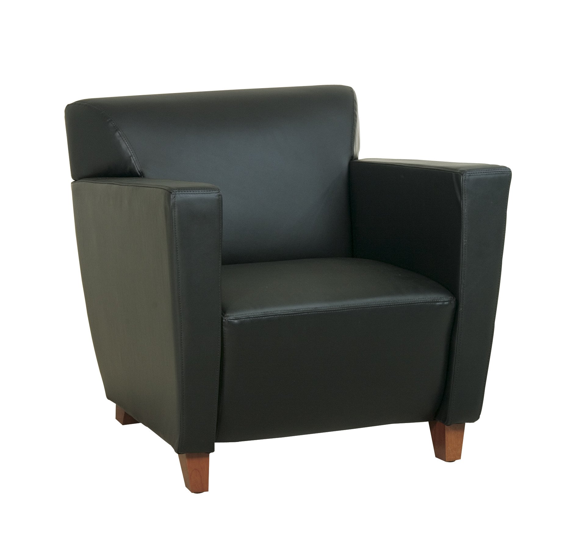 OSP Furniture Office Star SL8471 Modern Leather Club Chair with Cherry Finish Legs, Black