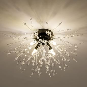 TANLUX Modern Mini Crystal Ceiling Light Fixture, 4-Light Black Crystal Sputnik Firework Chandelier, Semi Flush Mount Ceiling Light Fixtures for Bedroom Kitchen Hallway Entryway