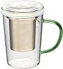 casaWare 18-Ounce Borosilicate Glass Tea Infuser Mug with Lid Green Handle