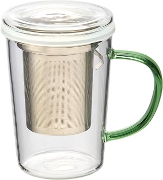 casaWare 18-Ounce Borosilicate Glass Tea Infuser Mug with Lid Green Handle