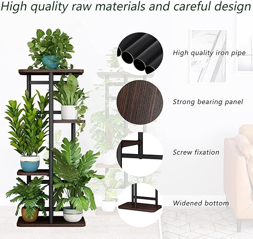Miniatura 6 de LINZINAR Soporte de plantas para interiores de 4 niveles y 5 macetas, estantes múltiples para plantas para esquina de jardín, balcón, sala de estar