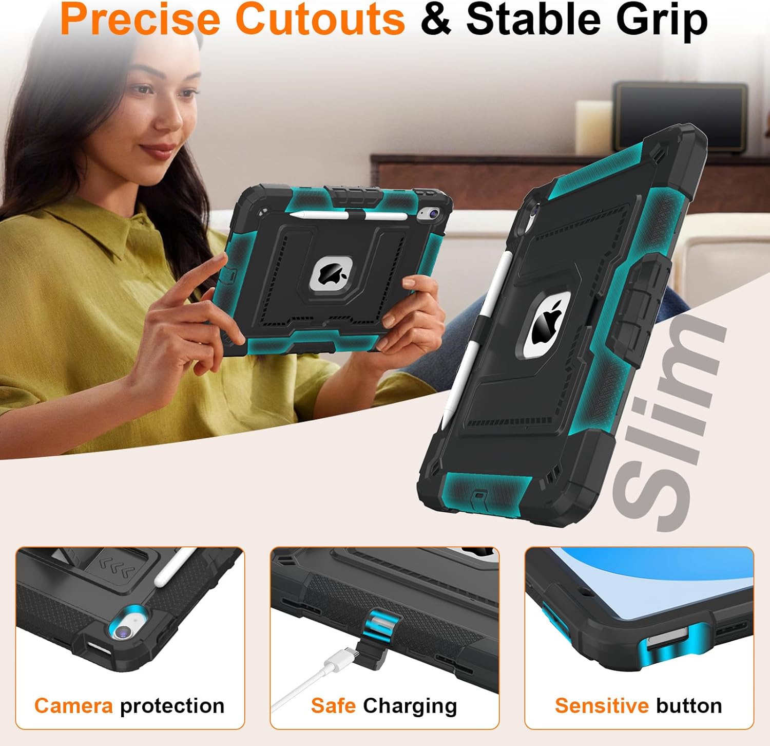 Case for iPad A16 11th/10th Generation 11/10.9 Inch 2025/2022, Ubearkk for iPad a16 case Military Grade Fully-Body Rugged Shockproof Cases with Large Kickstand Pen Holder Shoulder Strap, Black