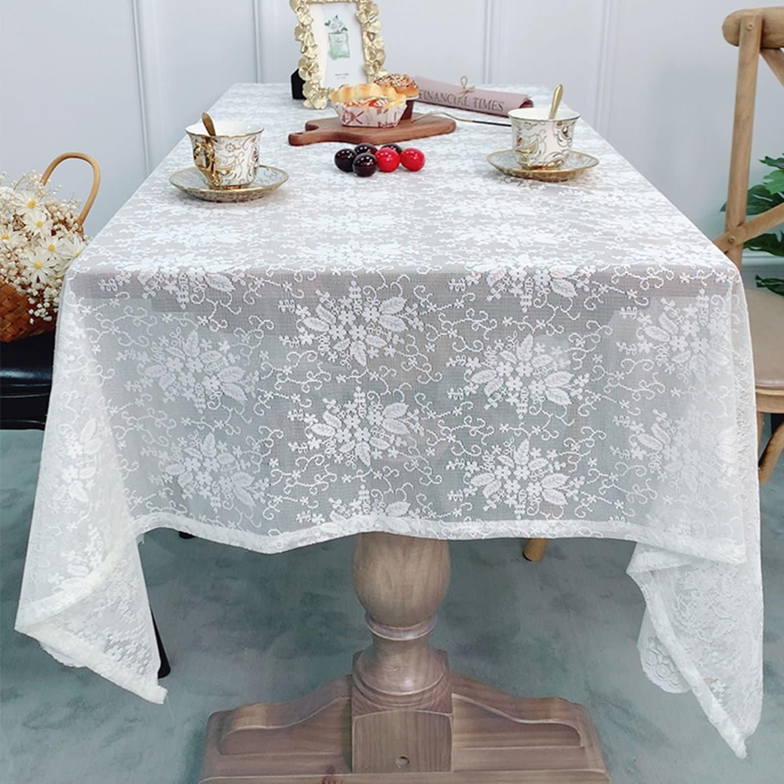 Nappe polyester dentelle fleurie 140x140 nappe de table mariage