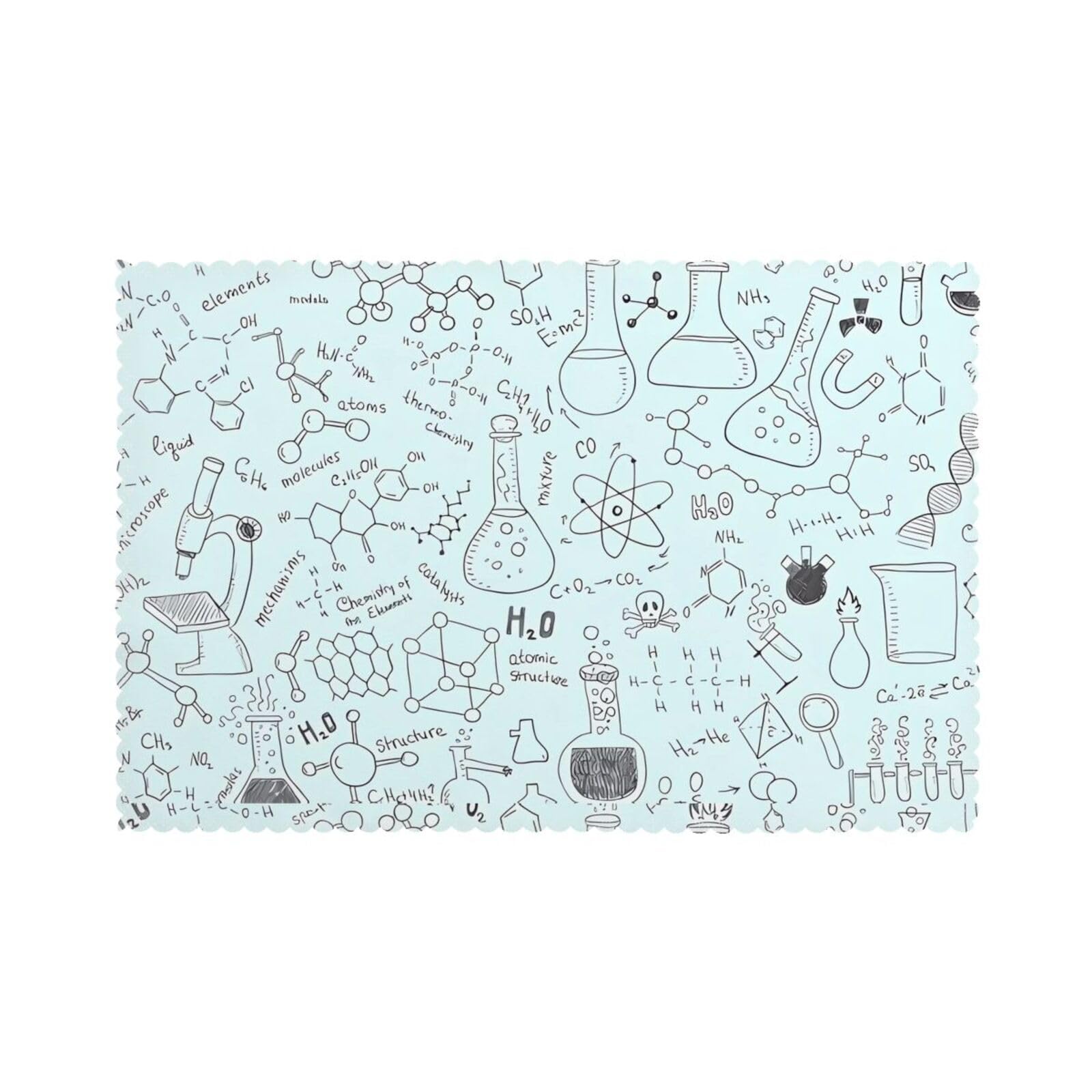 WHJSHOP Chemistry Print Prints Placemats Set of 6 12x18in - Heat Resistant Table Layers for Homes, Hotels & Stylish Dining