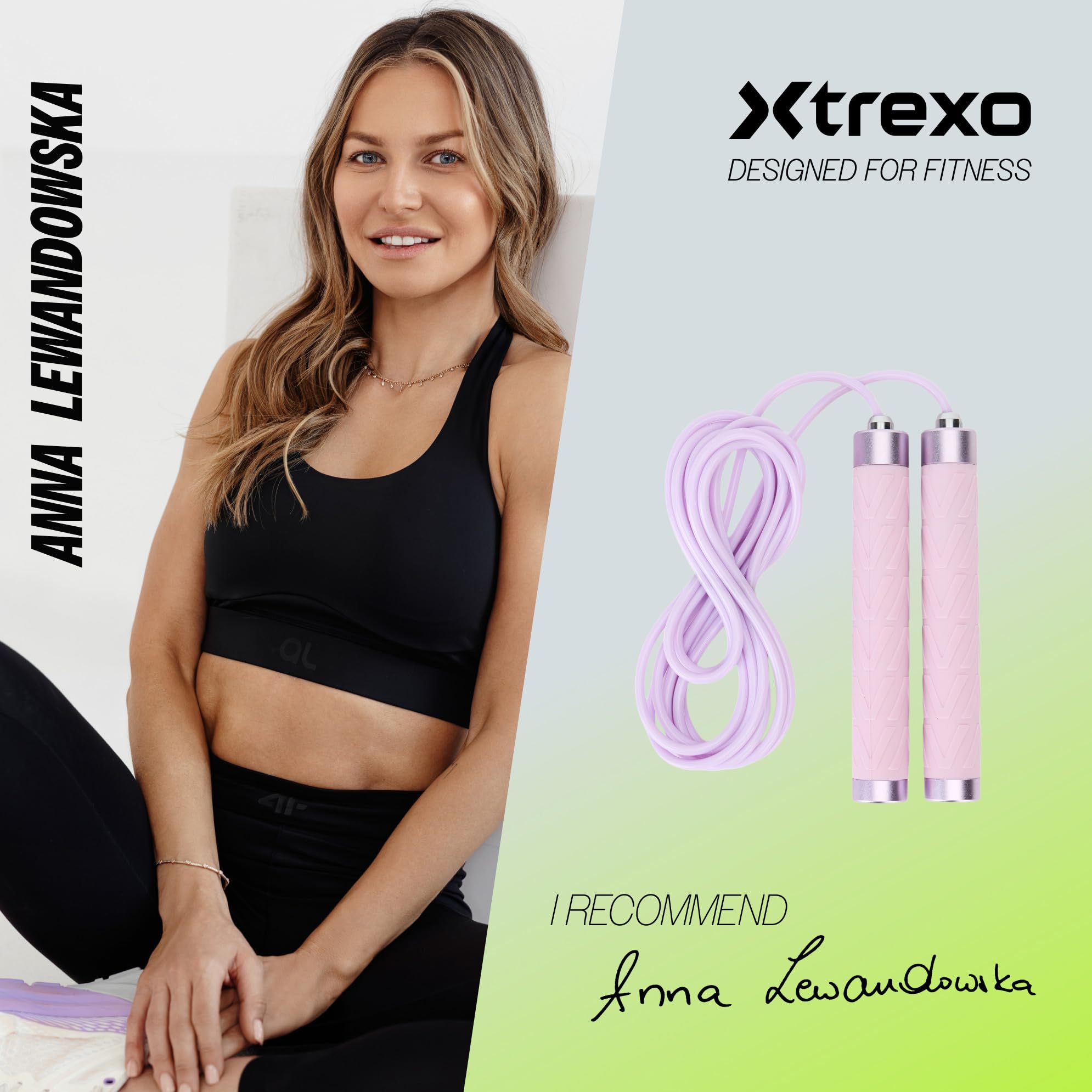 TREXO Skakanka ADVANCED o regulowanej długości do 275 cm, wyprodukowana z silikonu i stali, skakanka treningowa z antypoślizgowym uchwytem, kompaktowa i trwała, idealna do cardio fitness