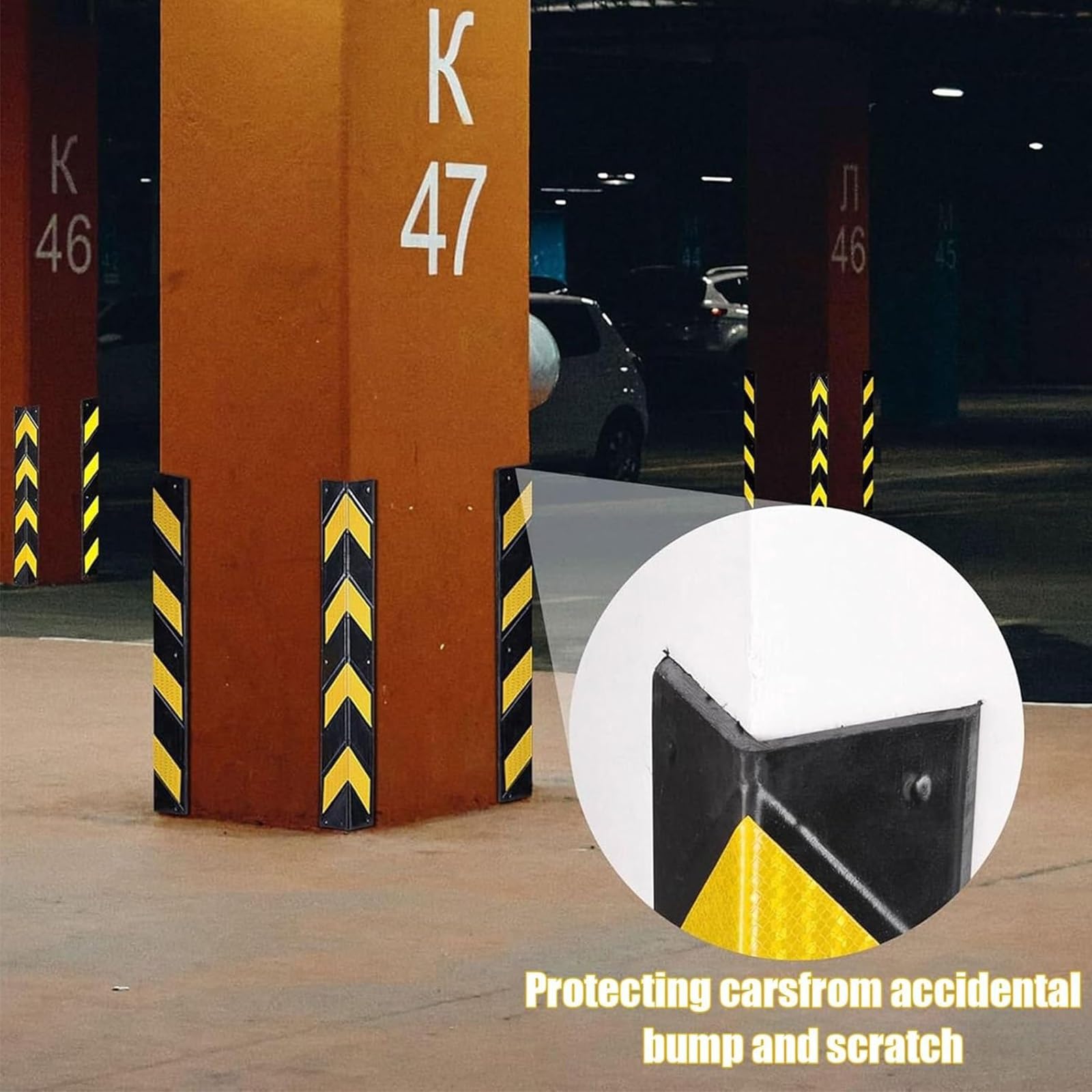 Protectores de Esquinas de Pared de Goma Reflectante, protección de Esquinas de Pared, Tope de estacionamiento con Rayas Amarillas, for Garaje, estacionamiento, almacén y Oficina(100cm)