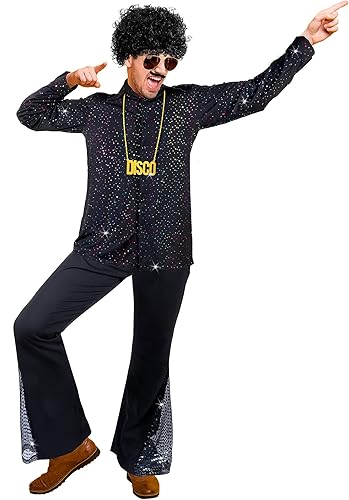 Miniatura 4 de Mepase 6 piezas de trajes de discoteca de los años 70 retro para parejas de Nochevieja, disfraz de Halloween de los años 80 con pantalones de campana