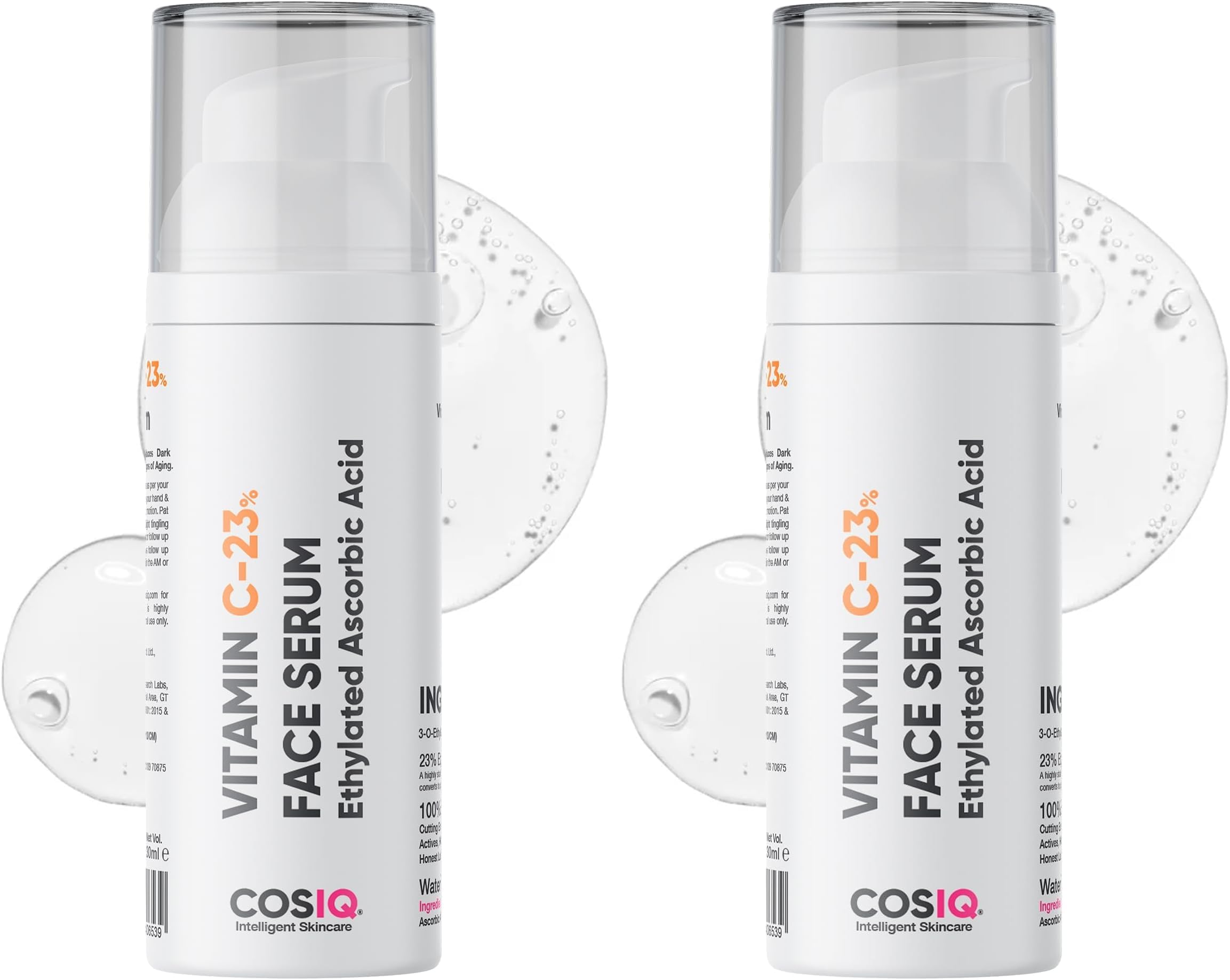 Cos-IQ 23% Vitamin C Face Serum, 30ml – Only 2 Ingredients Highly Stable, Glowing Skin, Reduces Dark Spots & Pigmentation, Non-Irritating Formula & Advanced Molecular Skincare Technology (Pack of 2)