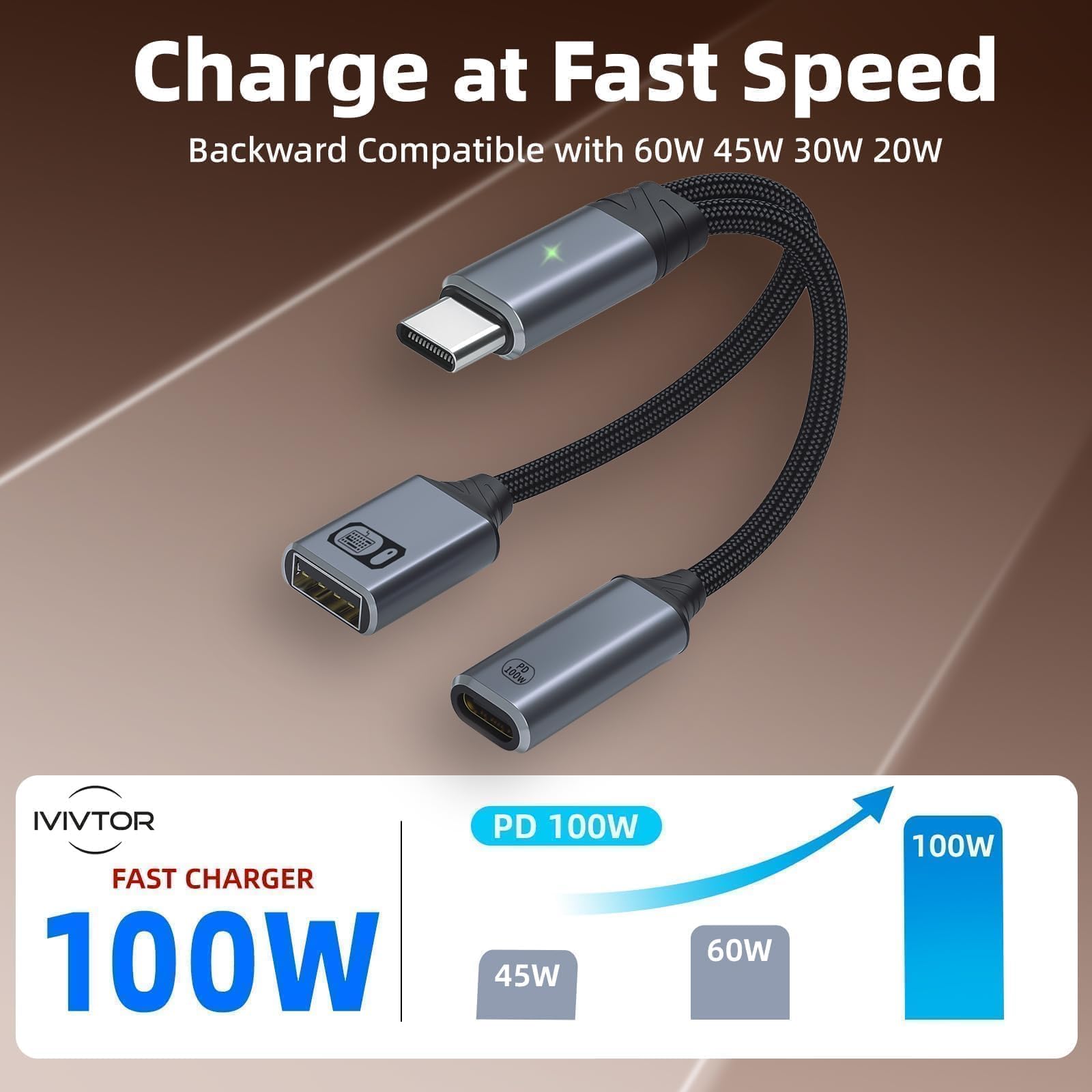 Adattatore USB-C OTG 2 in 1 con Ricarica Rapida PD 100W USB-A 2.0 per Laptop Tablet Telefono Grigio