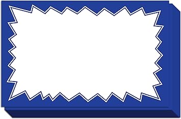 Sale Signs for Retail Stores 50pcs, 3.5" x 5.5" | Blue Starburst Paper Card Price Tags for Yard Sale, Garage Sale